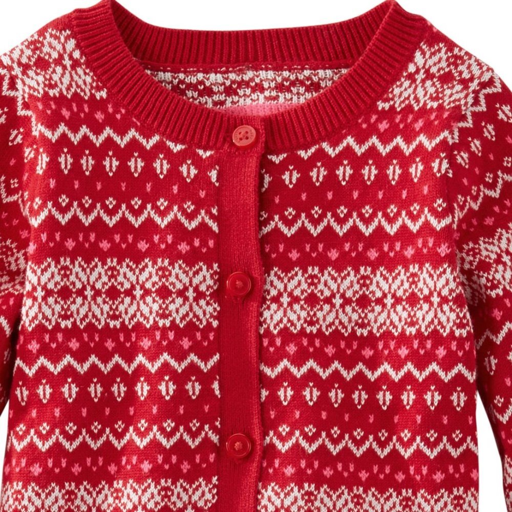 NWT Oshkosh B'gosh Toddler Baby Girls Sweater RED Fair Isle Button-Down … - Picture 2 of 3